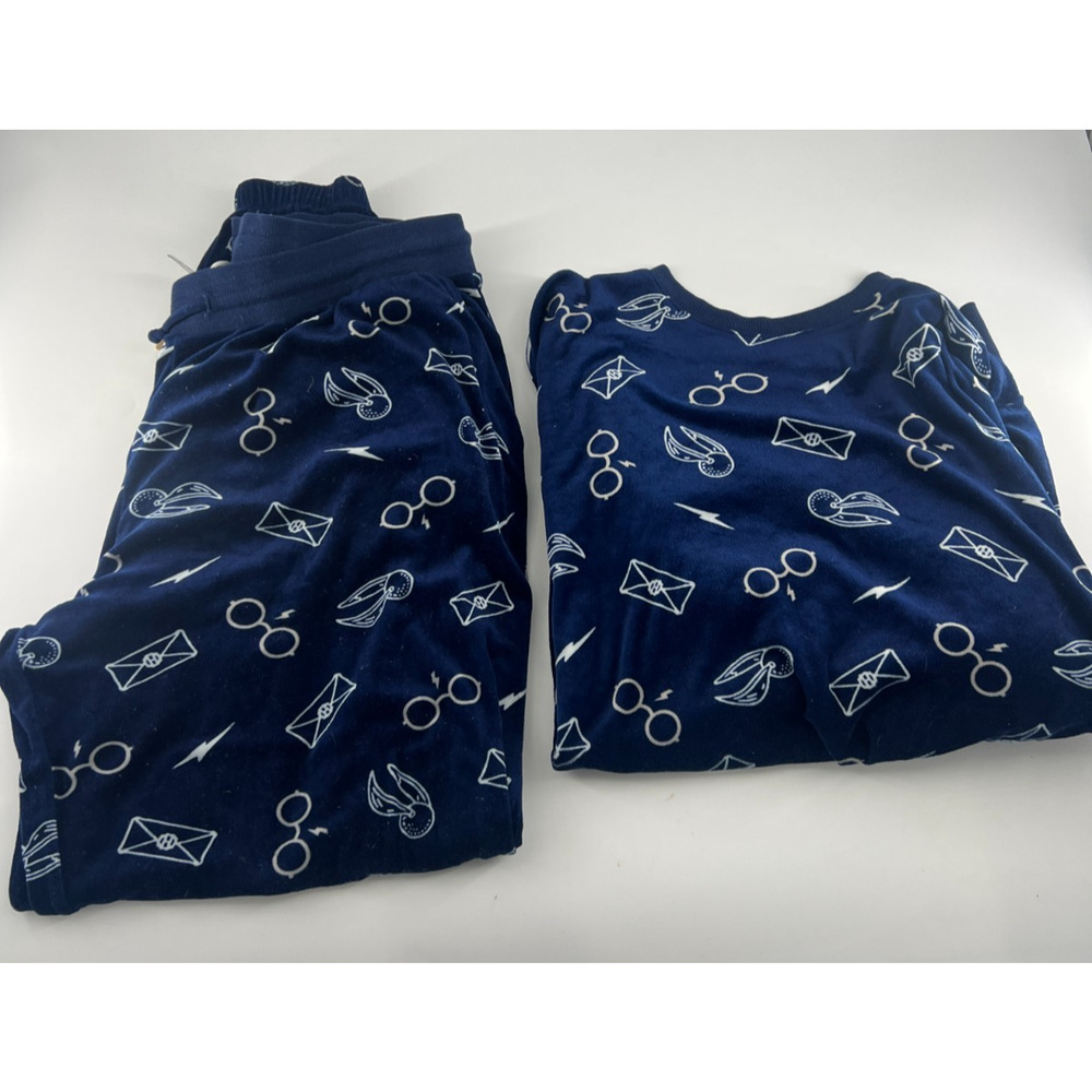 Harry Potter Pajamas Womens Extra Large Navy Blue White Long Sleeve Pants Wizard